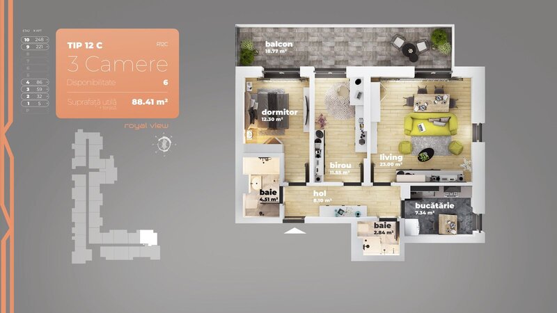 Piata Sudului, apartament 3 camere 88.41 mp utili